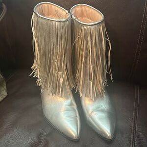 Silver fringe ankle boots